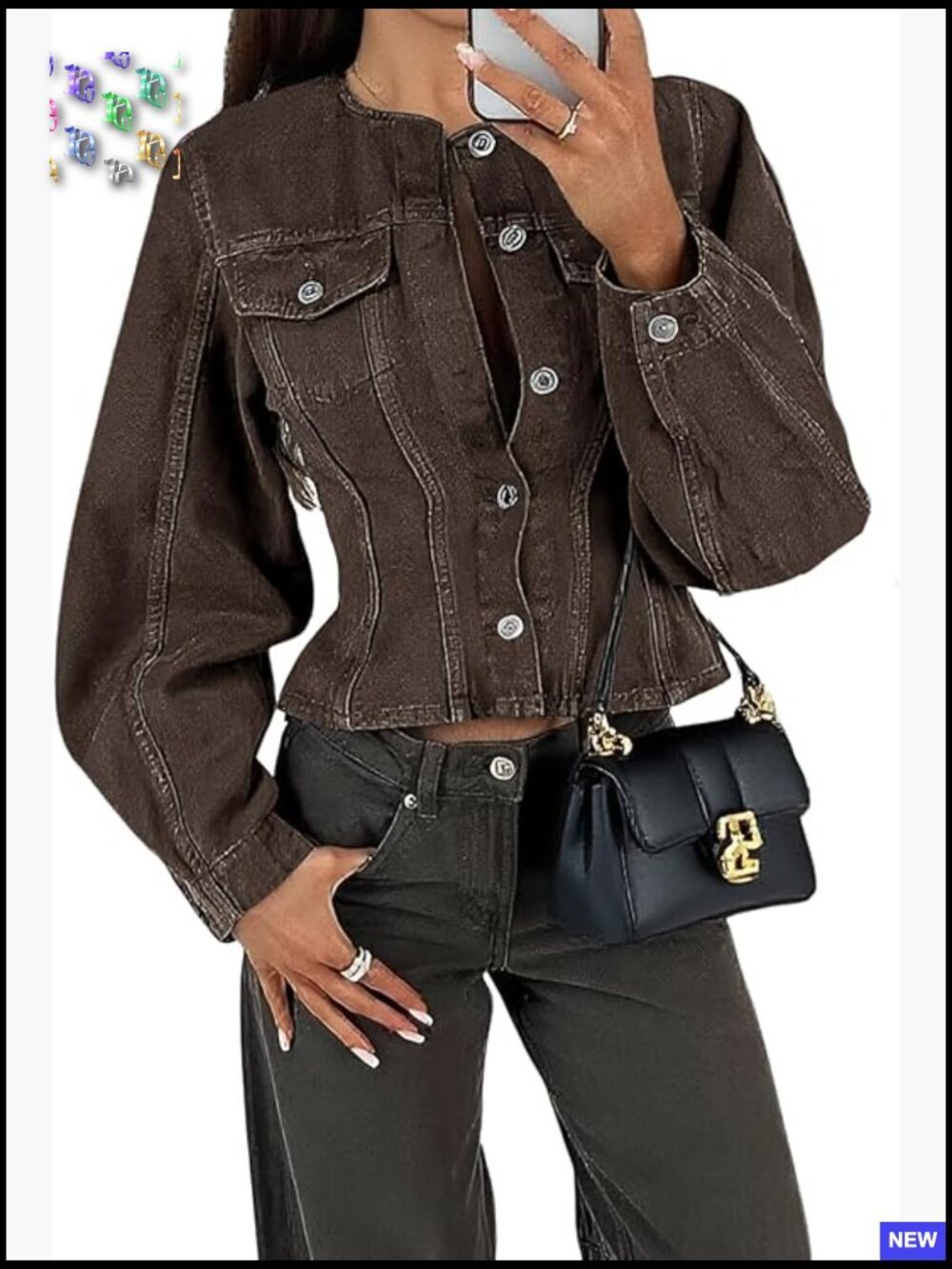 Cropped Denim Jacket Trendy Y2K Slim Fit Button Down Trucker Jacket